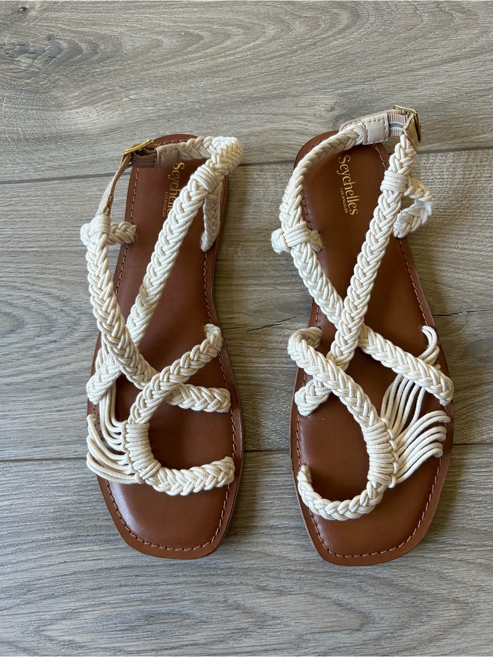 Seychelles Sundown Socialite Cream Braided Rope Strap Sandals Size 10 New